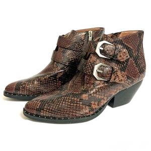 LIKE NEW TREASURE & BOND HARPER SNAKESKIN DOUBLE STACKED HEEL ANKLE BOOTS SZ 9